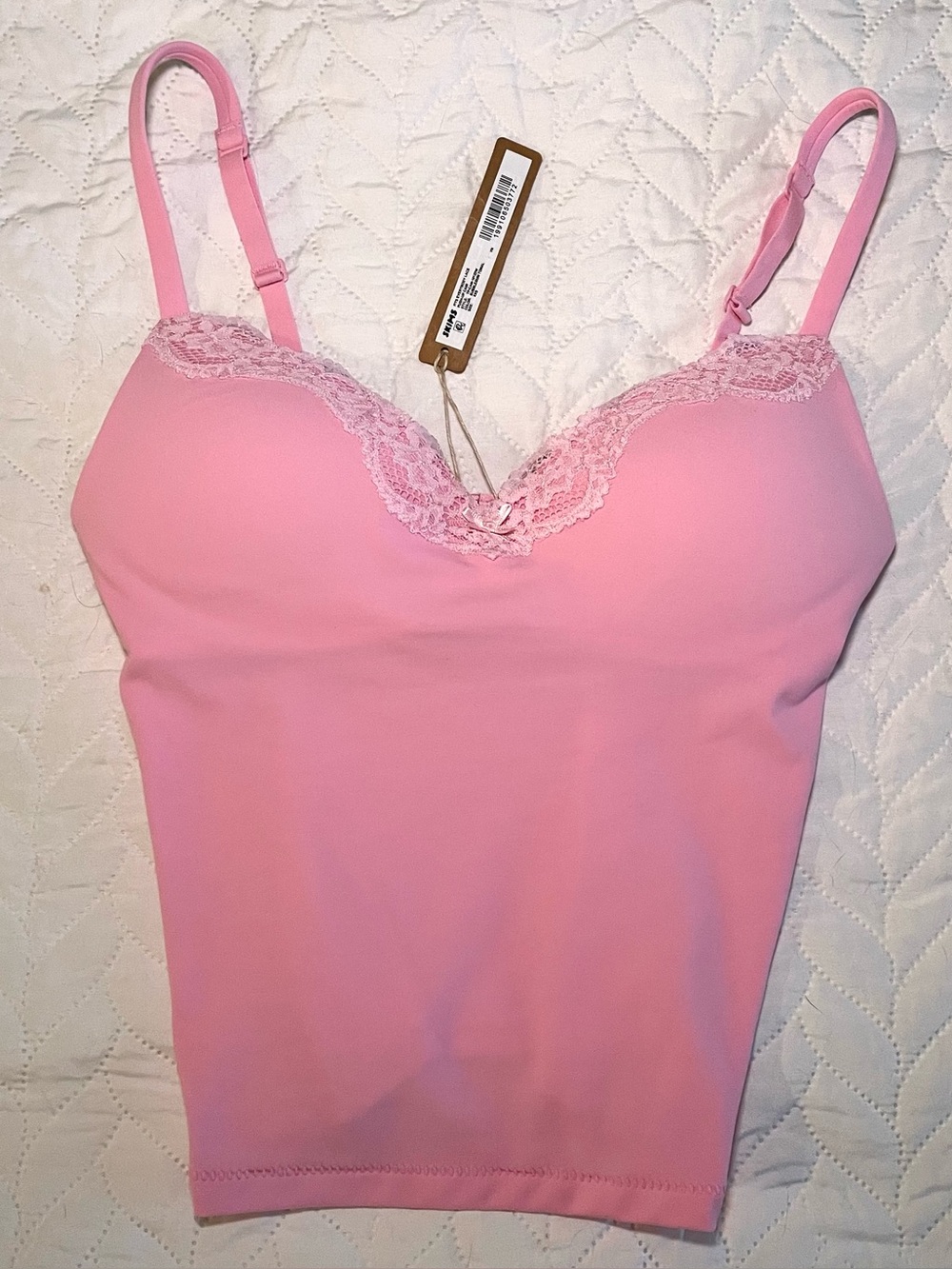 NWT Skims Limited Edition Bubble Gum Tonal Pink Lace Push Up Cami Size XXS